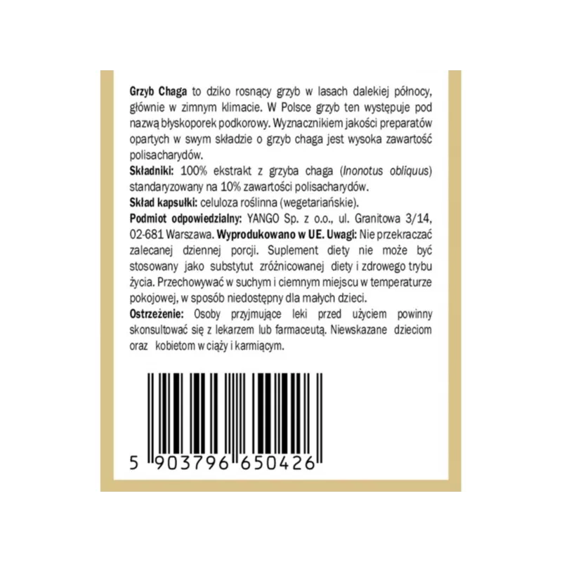 Yango Chaga 90 K. Wzmacnia Odporność Organizmu Yango Chaga 90 K. Wzmacnia Odporność Organizmu