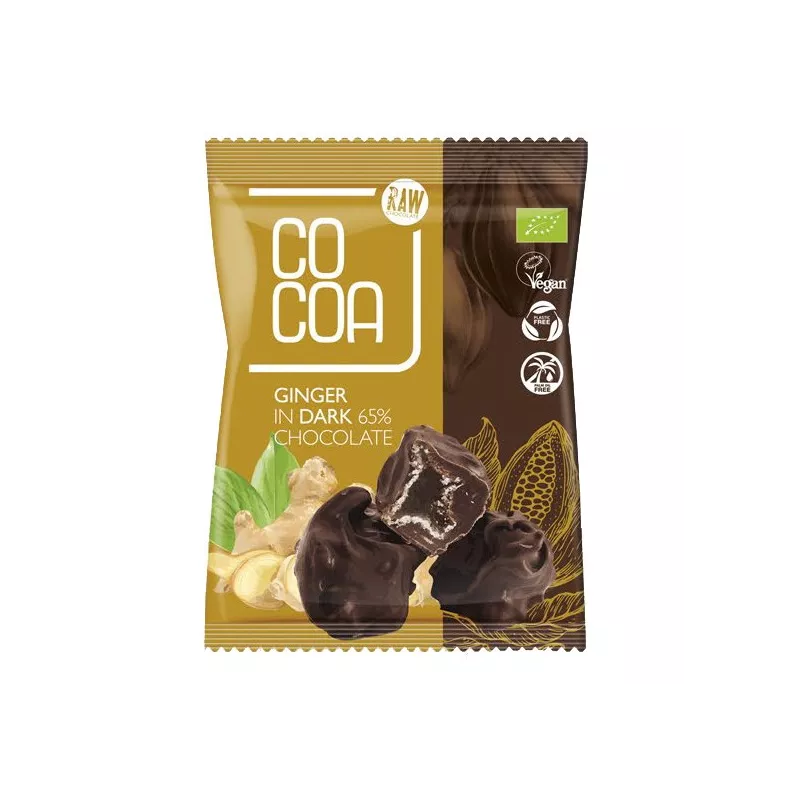 Cocoa Imbir kandyzowany w ciemnej czekoladzie bio