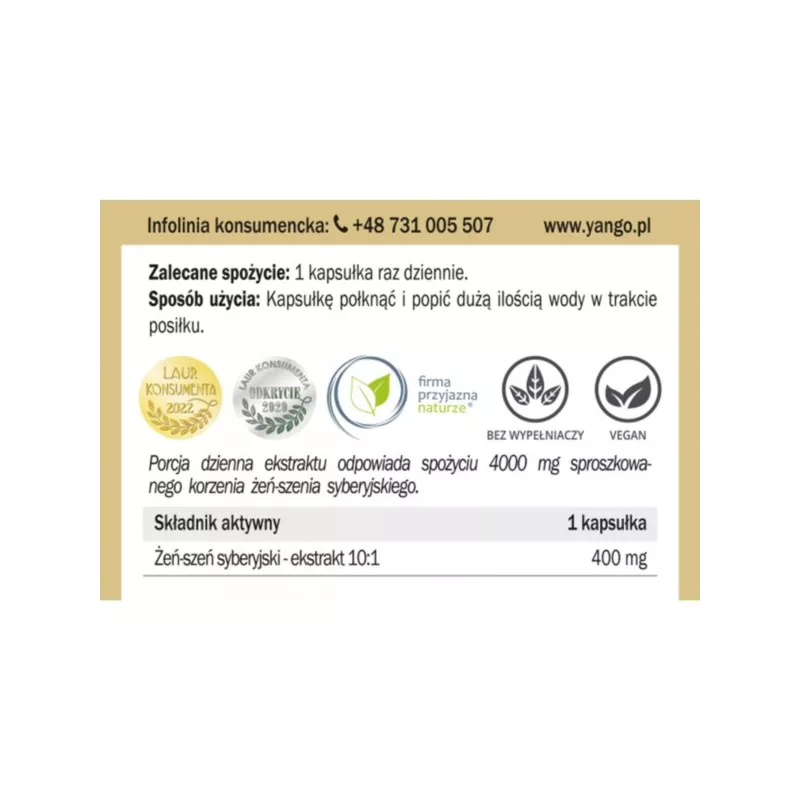 Yango Żeń-Szeń Syberyjski 90 K Sprawny umysł Yango Żeń-Szeń Syberyjski 90 K Sprawny umysł
