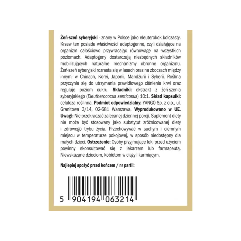 Yango Żeń-Szeń Syberyjski 90 K Sprawny umysł Yango Żeń-Szeń Syberyjski 90 K Sprawny umysł