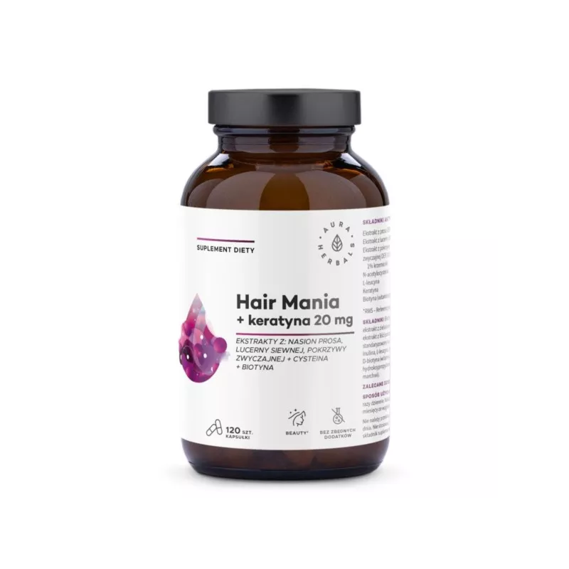 Aura Herbals Hair Mania + keratyna 20 mg 120 k Aura Herbals Hair Mania + keratyna 20 mg 120 k