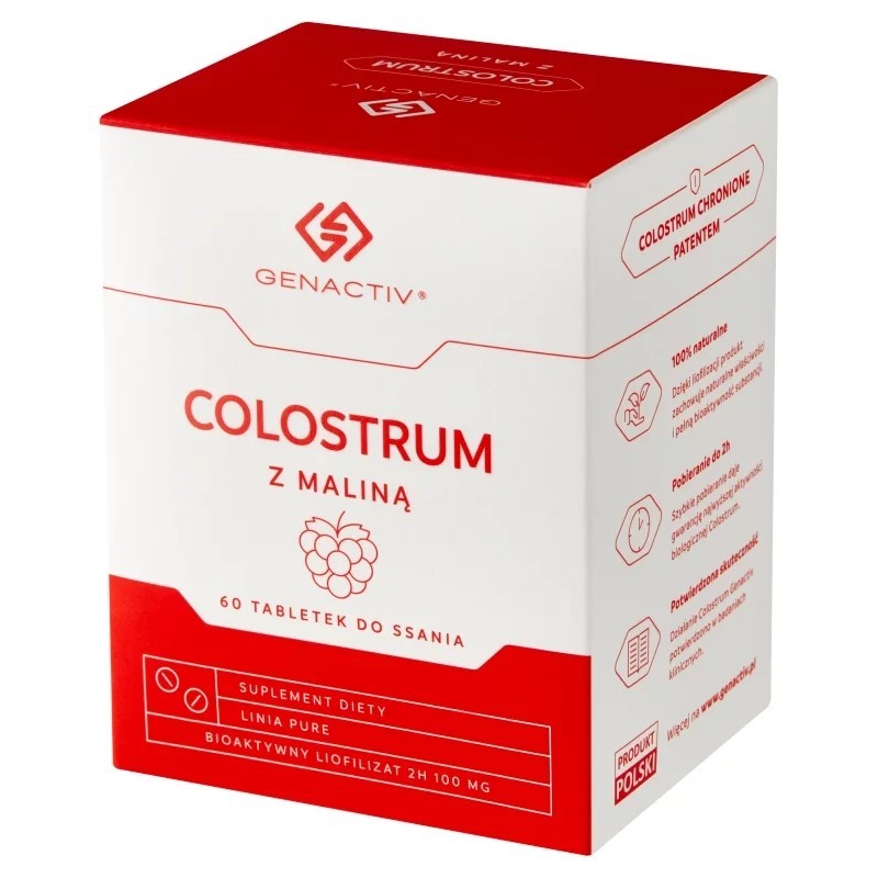 Genactiv Colostrum z maliną 60 tabletek do ssania Genactiv Colostrum z maliną 60 tabletek do ssania
