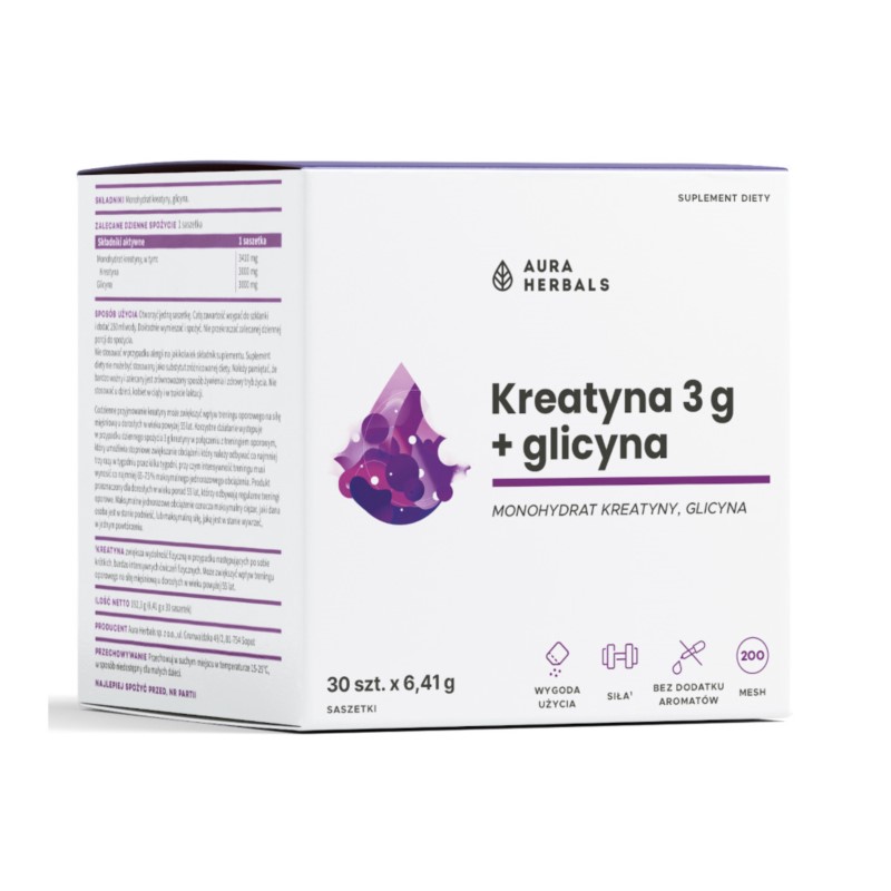Aura Herbals Kreatyna monohydrat 3 g + glicyna 30s Aura Herbals Kreatyna monohydrat 3 g + glicyna 30s