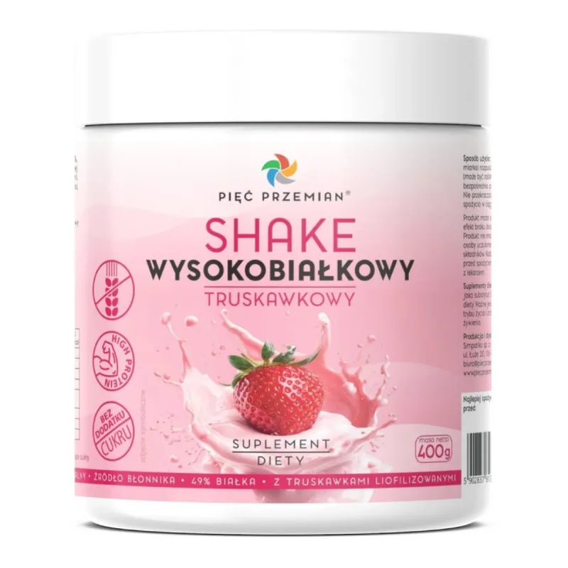 Pięć Przemian Shake wysokobiałkowy truskawkowy 400 Pięć Przemian Shake wysokobiałkowy truskawkowy 400