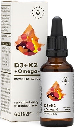 Aura Herbals Witamina D3  K2  Omega 3  30Ml