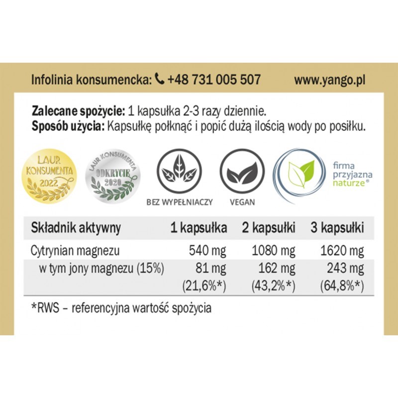 Yango Cytrynian Magnezu 90 k Yango Cytrynian Magnezu 90 k