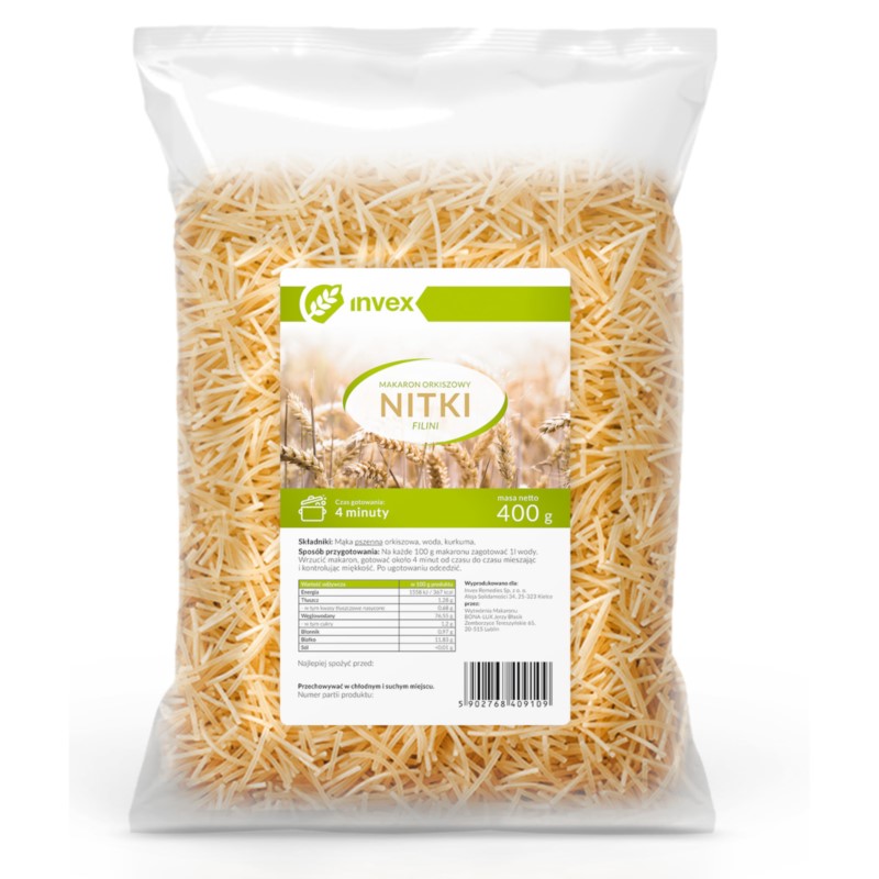 BIO invex Makaron orkiszowy nitki 400 g