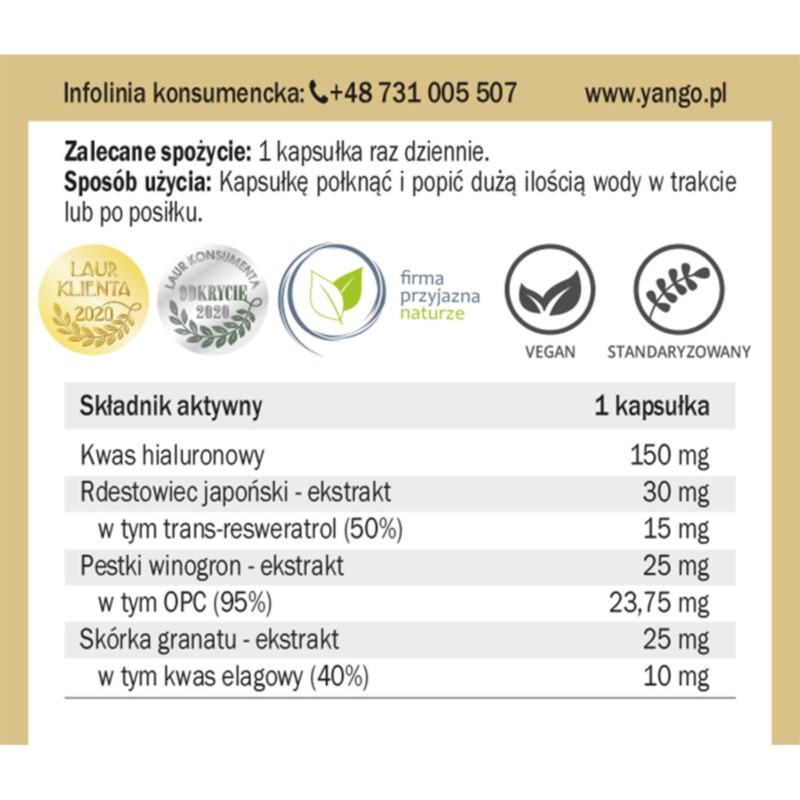 Yango Kwas Hialuronowy Pro-Beauty 90 Kaps. Yango Kwas Hialuronowy Pro-Beauty 90 Kaps.