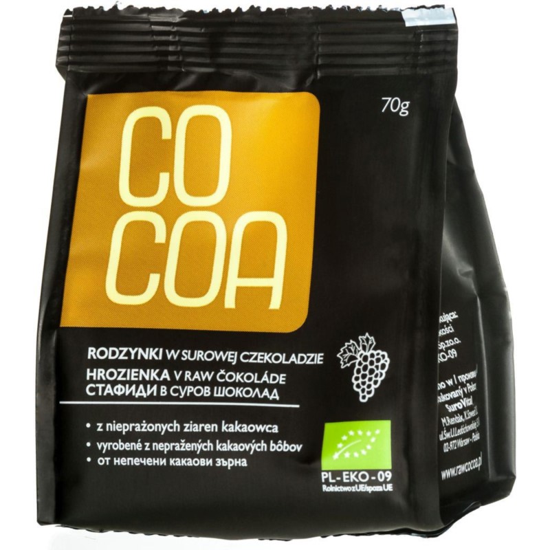 Cocoa Rodzynki w surowej czekoladzie BIO 70g Cocoa Rodzynki w surowej czekoladzie BIO 70g