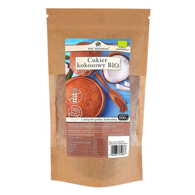 Pięć przemian Cukier Kokosowy BIO 800g Pięć przemian Cukier Kokosowy BIO 800g