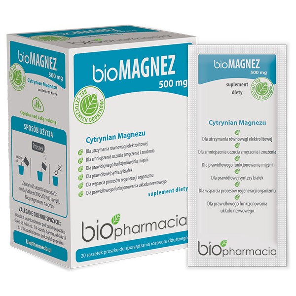 Biopharmacia bioMagnez 500 mg 20 saszetek Biopharmacia bioMagnez 500 mg 20 saszetek