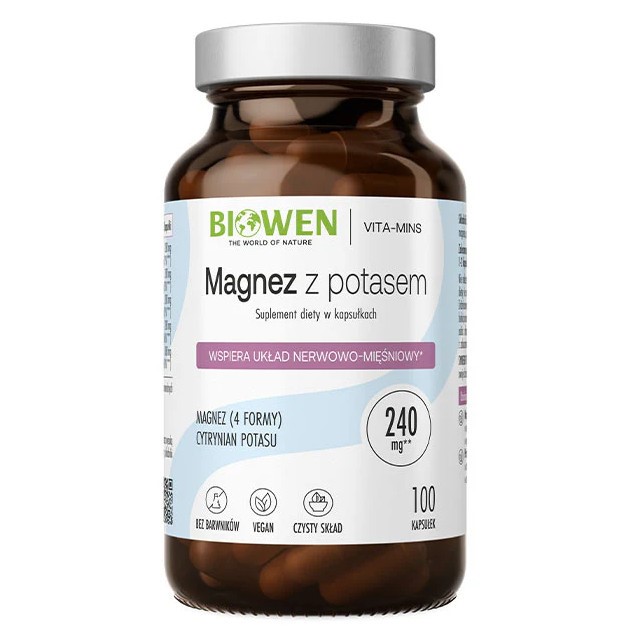 Biowen Magnez z potasem 4Xmg 100 k Biowen Magnez z potasem 4Xmg 100 k