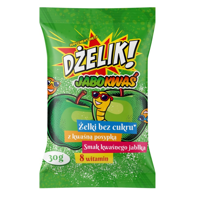 Dżelik! JABOKWAŚ Żelki bez cukru kwaśne jabłko Dżelik! JABOKWAŚ Żelki bez cukru kwaśne jabłko