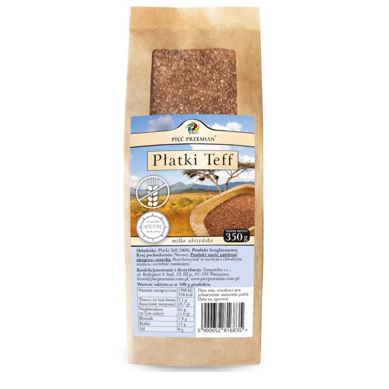 Pięć Przemian Płatki TEFF bezglutenowe 350g Pięć Przemian Płatki TEFF bezglutenowe 350g