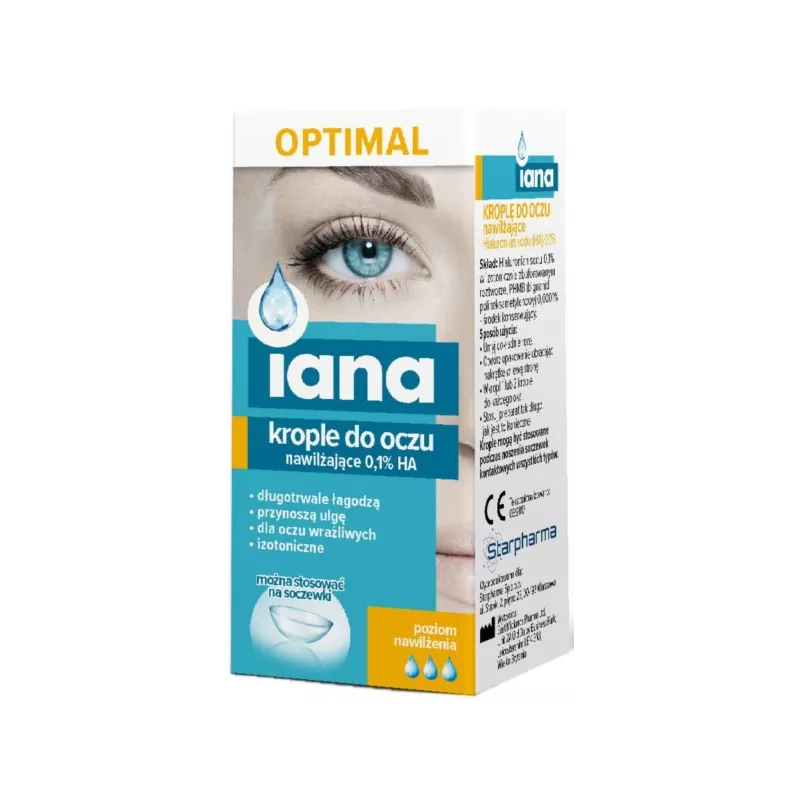 IANA NAWILŻAJĄCE KROPLE DO OCZU OPTIMAL 0,1% HA IANA NAWILŻAJĄCE KROPLE DO OCZU OPTIMAL 0,1% HA