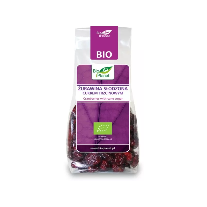 BIO PLANET Żurawina sł. cukrem trzcinowym BIO 100g BIO PLANET Żurawina sł. cukrem trzcinowym BIO 100g