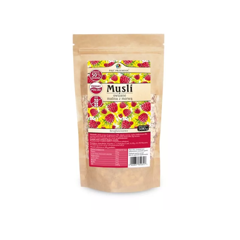 Pięć Przemian Musli malina z morwą bezglutenowe Pięć Przemian Musli malina z morwą bezglutenowe